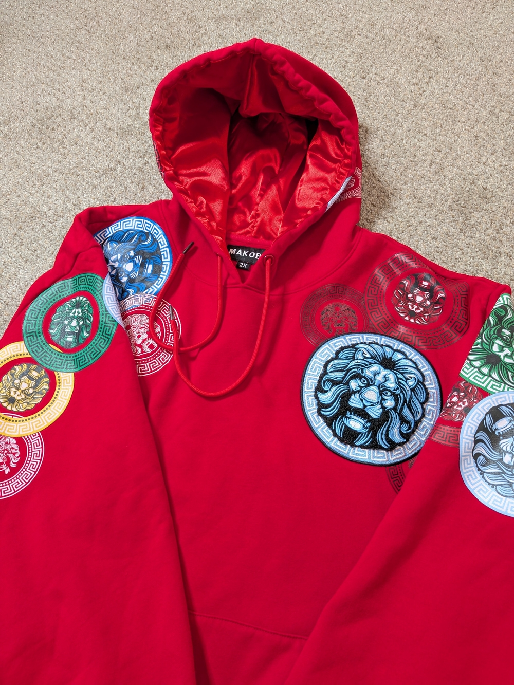 Makobi Lion Graphic Hoodie Satin Lined 2X